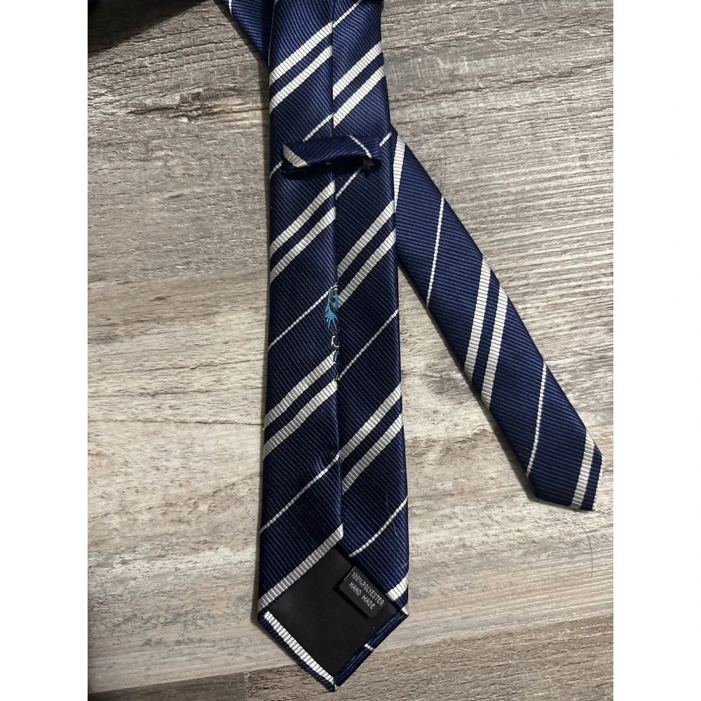 Harry Potter Ravenclaw House Tie Navy Blue Silver Striped Crest Cosplay Mens